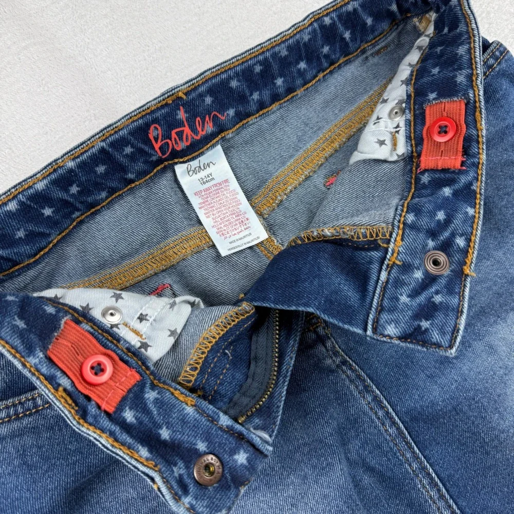 Boden Denim‎ Mini Skirt Girls 13-14Y Blue Star Embroidery Stretch Casual Classic